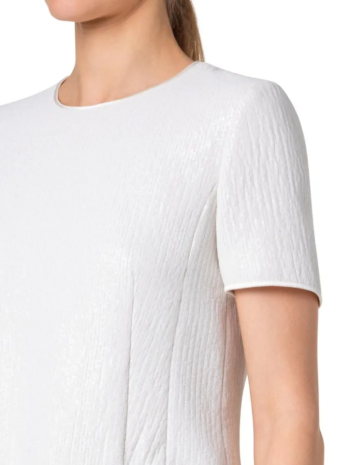 Boxy Sequined Silk Top With Short Sleeves Ecru Women Akris Blouses