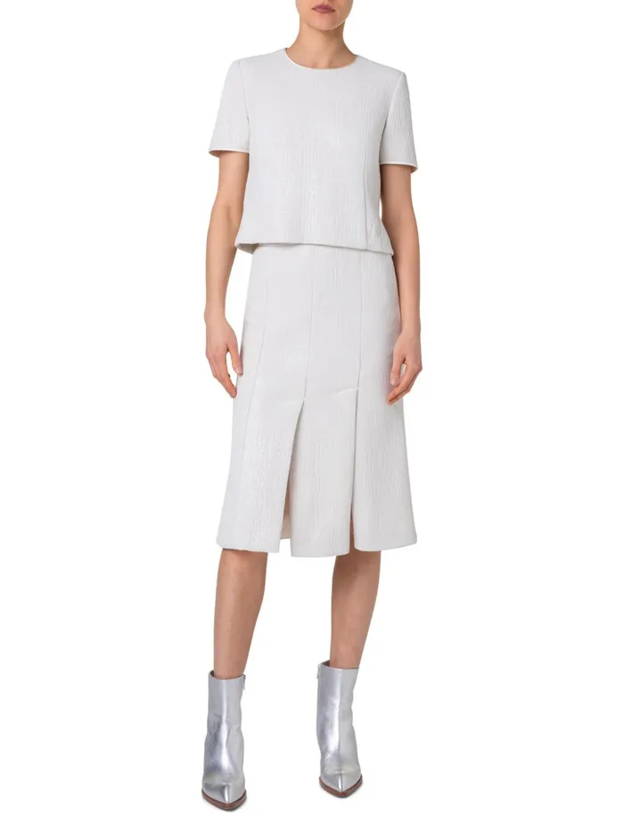Boxy Sequined Silk Top With Short Sleeves Ecru Women Akris Blouses