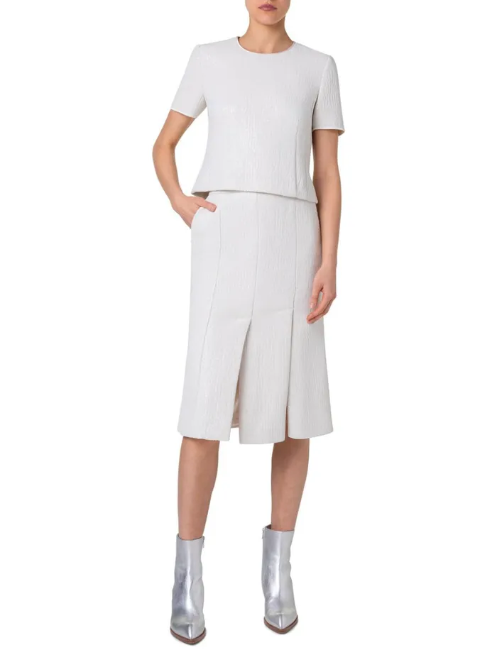 Boxy Sequined Silk Top With Short Sleeves Ecru Women Akris Blouses