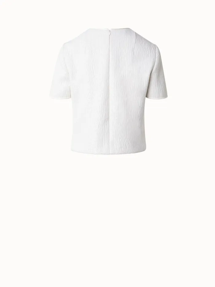 Boxy Sequined Silk Top With Short Sleeves Ecru Women Akris Blouses