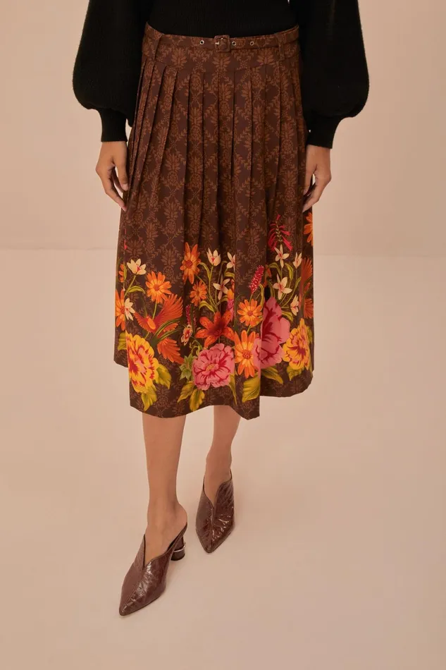 Brown Charming Garden Midi Skirt Women Farm Rio Skirts