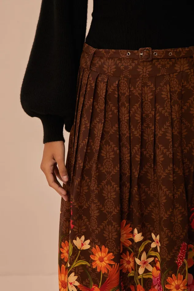 Brown Charming Garden Midi Skirt Women Farm Rio Skirts