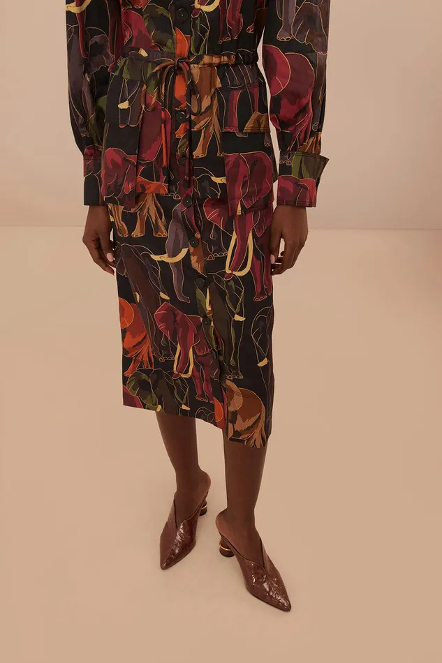 Brown Elephants Long Sleeve Midi Dress Women Farm Rio Midi Dresses