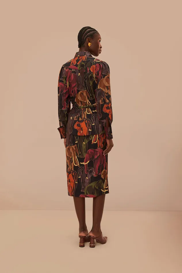 Brown Elephants Long Sleeve Midi Dress Women Farm Rio Midi Dresses