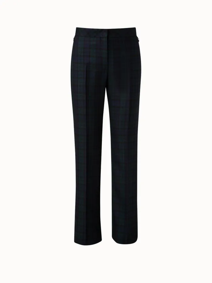Cashmere Check Straight Pants Navygallus Green Women Akris Pants