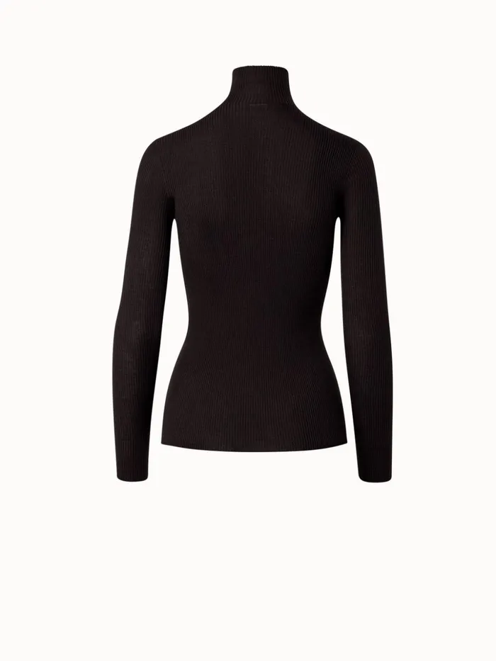 Cashmere Silk Fine Rib Mock Neck Mocca Women Akris Knitwear