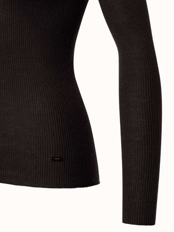 Cashmere Silk Fine Rib Mock Neck Mocca Women Akris Knitwear