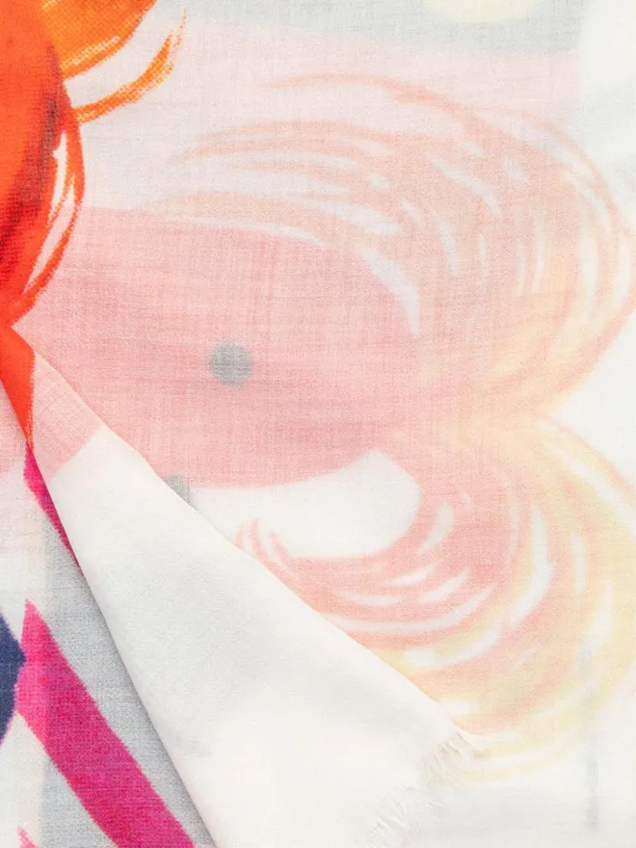 Cashmere Silk Scarf With Rooster Print Ecru Women Akris Cashmere