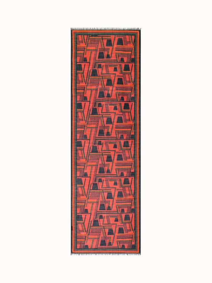 Cashmere Silk Scarf With Zig Zag Trapezoid Print Pumpkinmulticolor Women Akris Cashmere