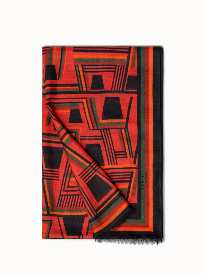 Cashmere Silk Scarf With Zig Zag Trapezoid Print Pumpkinmulticolor Women Akris Cashmere