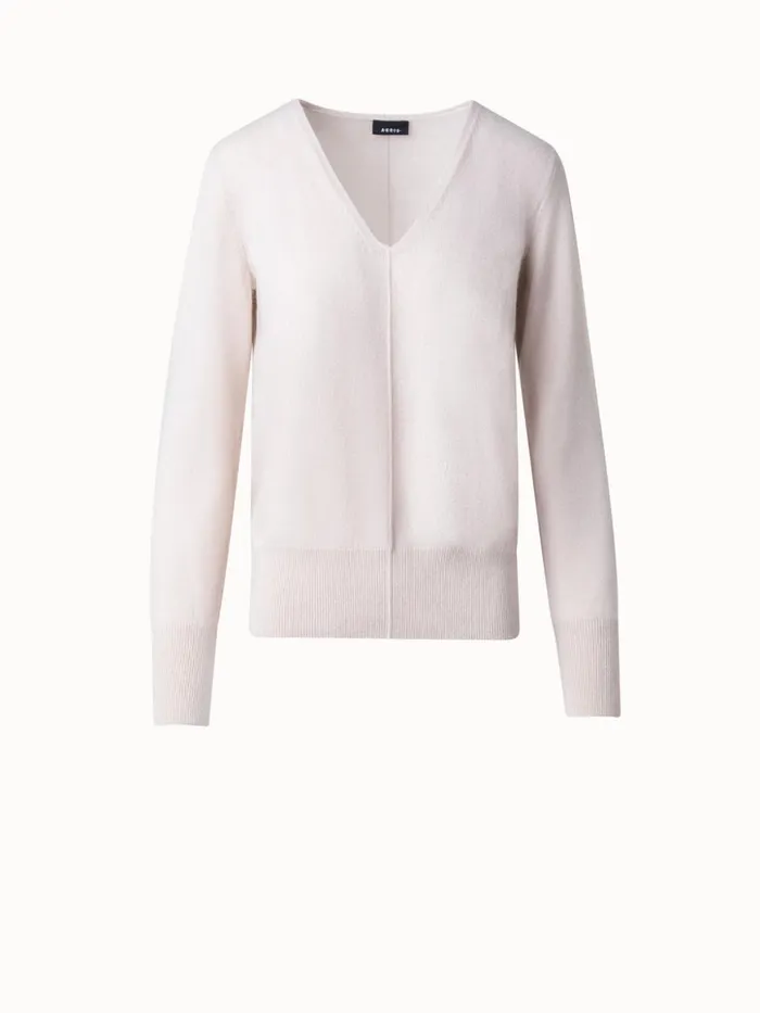 Cashmere VNeck Knit Pullover Greige Women Akris Knitwear