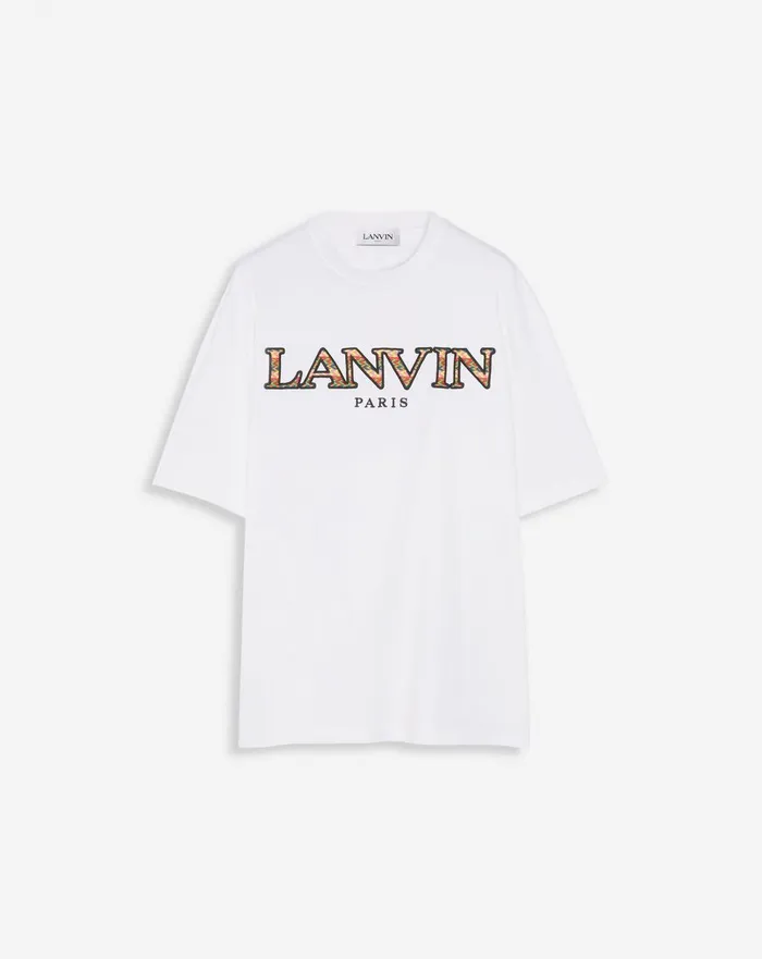 Classic Curb Embroidered Tshirt Optical White Men Lanvin Tshirts and Polos