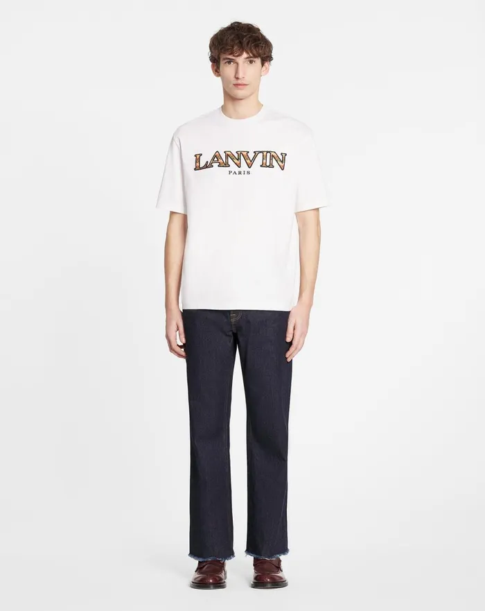 Classic Curb Embroidered Tshirt Optical White Men Lanvin Tshirts and Polos