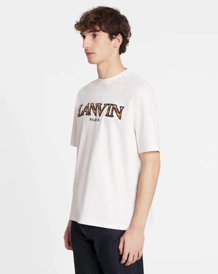 Classic Curb Embroidered Tshirt Optical White Men Lanvin Tshirts and Polos