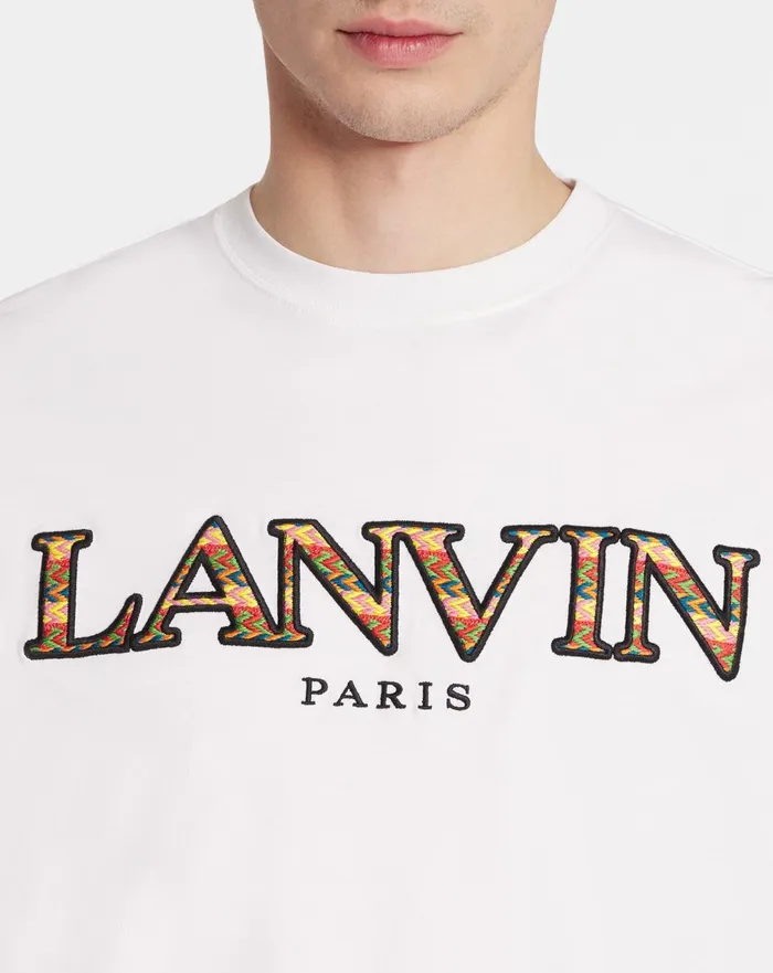 Classic Curb Embroidered Tshirt Optical White Men Lanvin Tshirts and Polos