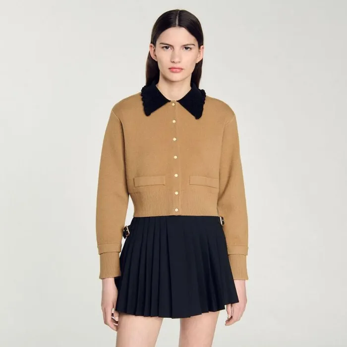 Coatigans Women SANDRO Cropped Coatigan Camel