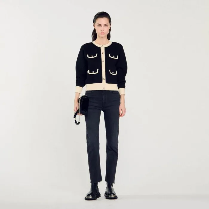Coatigans Women SANDRO Twotone Cardigan With Buttons Black