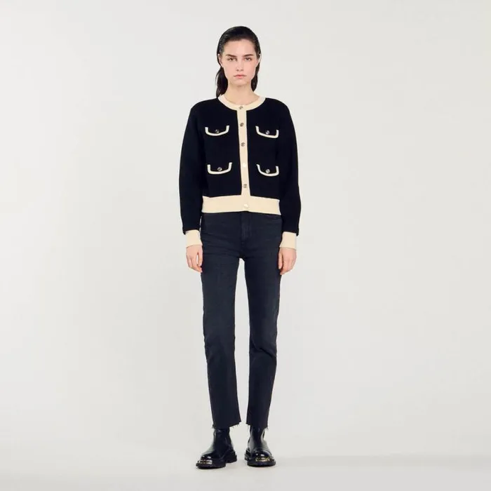 Coatigans Women SANDRO Twotone Cardigan With Buttons Black