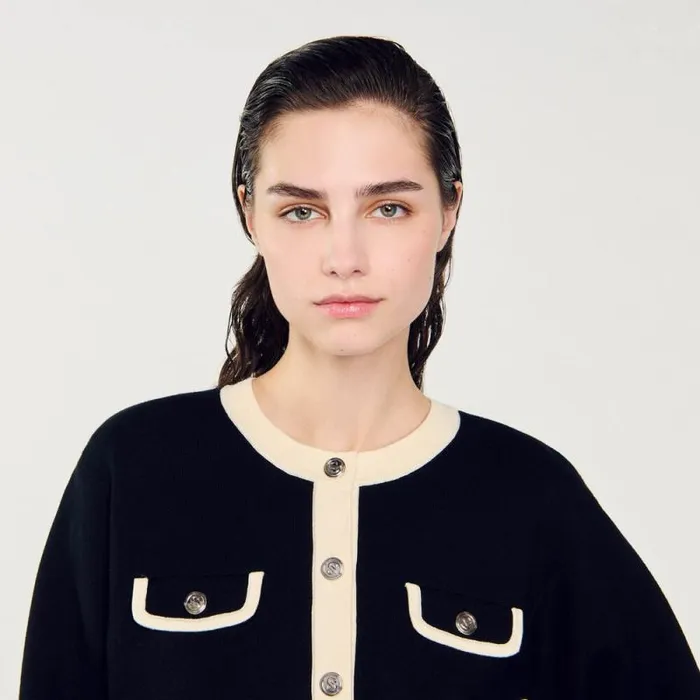 Coatigans Women SANDRO Twotone Cardigan With Buttons Black