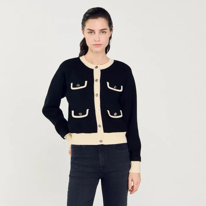 Coatigans Women SANDRO Twotone Cardigan With Buttons Black