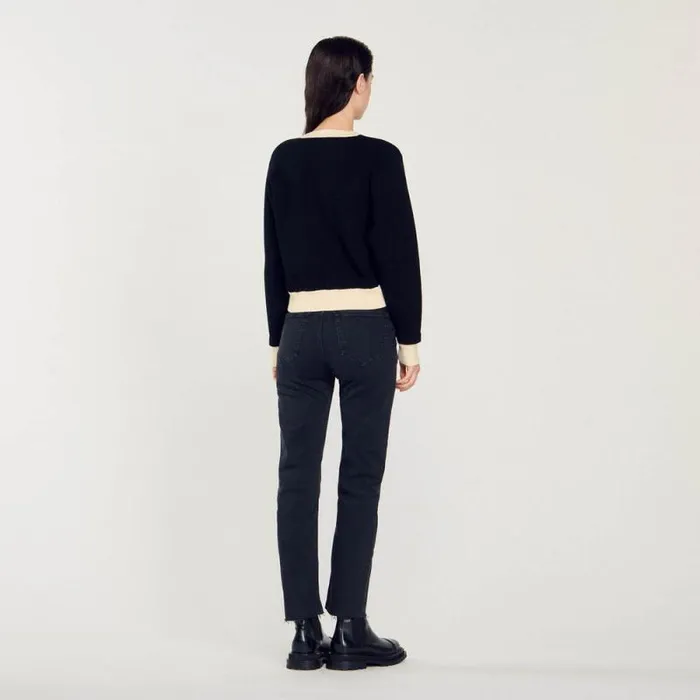 Coatigans Women SANDRO Twotone Cardigan With Buttons Black