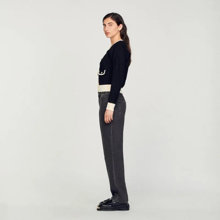 Coatigans Women SANDRO Twotone Cardigan With Buttons Black