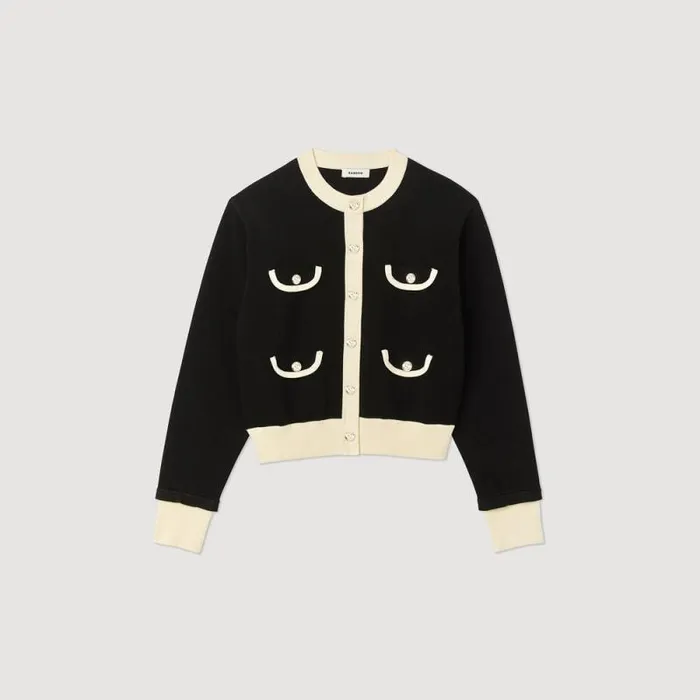 Coatigans Women SANDRO Twotone Cardigan With Buttons Black
