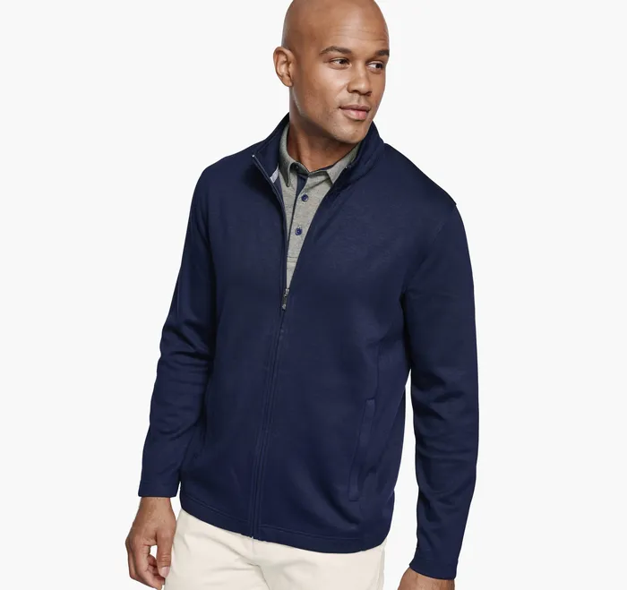 Coats Jackets and Vests Men Johnston and Murphy Solid FullZip Knit Jacket Navy