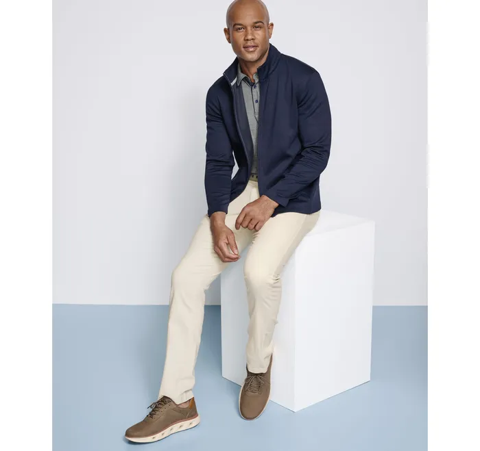 Coats Jackets and Vests Men Johnston and Murphy Solid FullZip Knit Jacket Navy