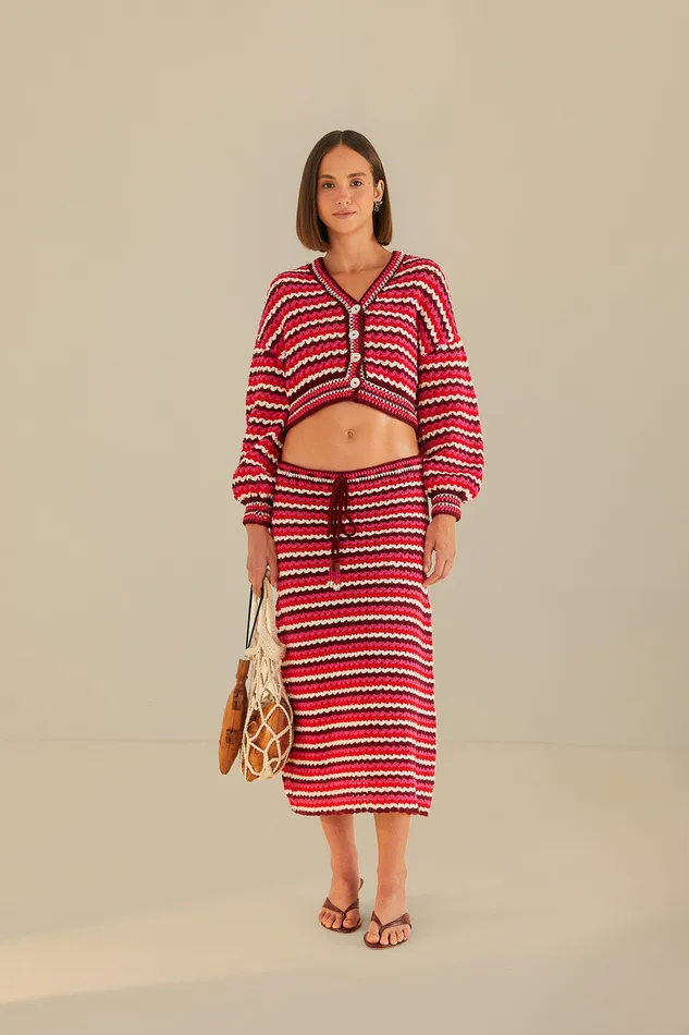 Colorful Stripes Crochet Skirt Women Farm Rio Skirts