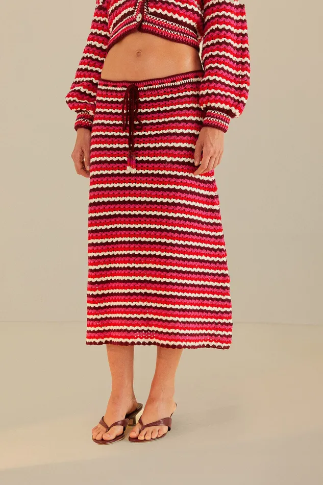 Colorful Stripes Crochet Skirt Women Farm Rio Skirts