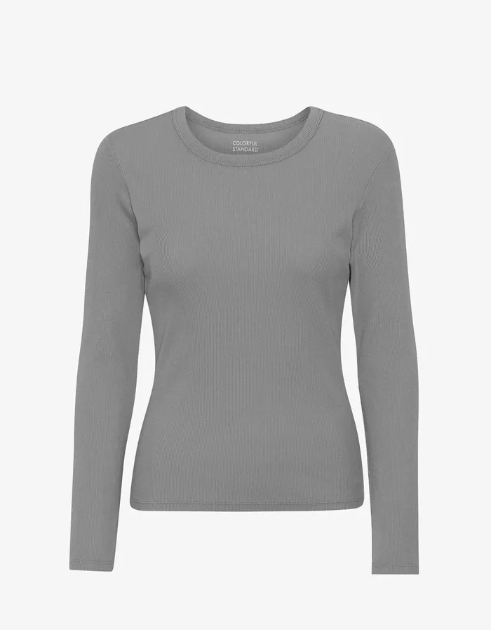 Colorfulstandard Long Sleeve Tops Women Women Organic Rib LS TShirt 8211 Storm Grey
