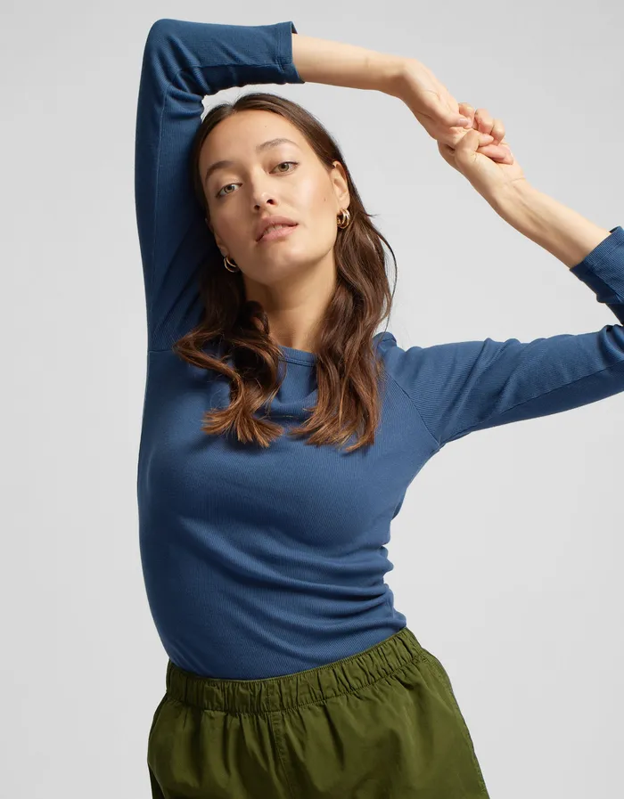 Colorfulstandard Long Sleeve Tops Women Women Organic Rib LS TShirt 8211 Storm Grey