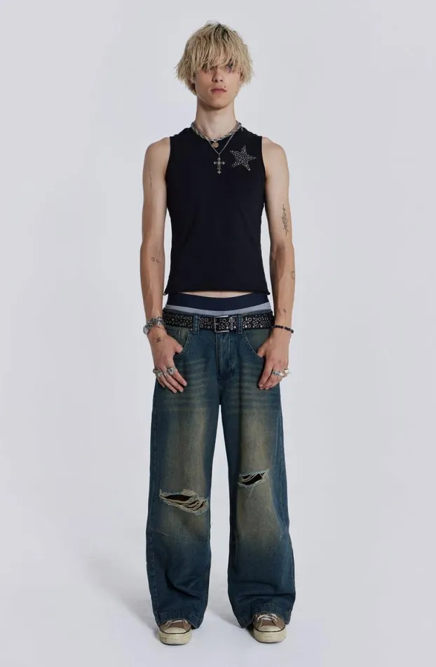 Colossus Jeans MenWomen Jaded London Washed Blue Busted Colossus Jeans
