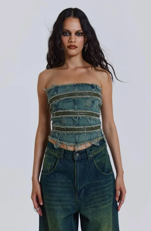 Corsets Women Jaded London SubRosa Denim Corset Top