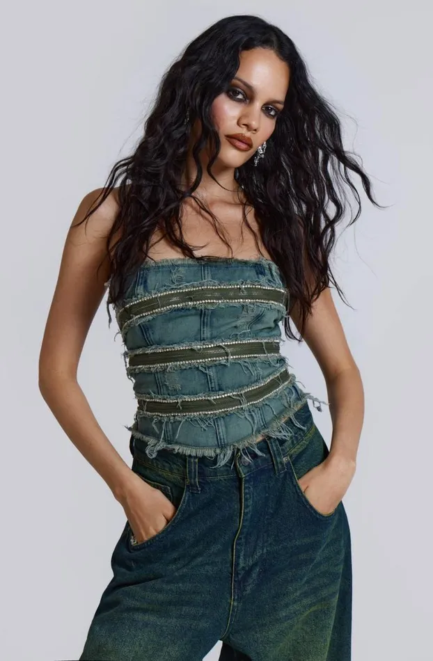 Corsets Women Jaded London SubRosa Denim Corset Top