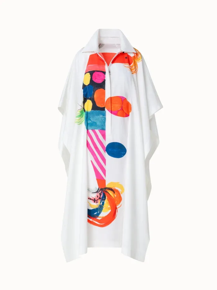 Cotton Caftan Dress With Rooster Print Ecrumulticolor Women Akris Dresses