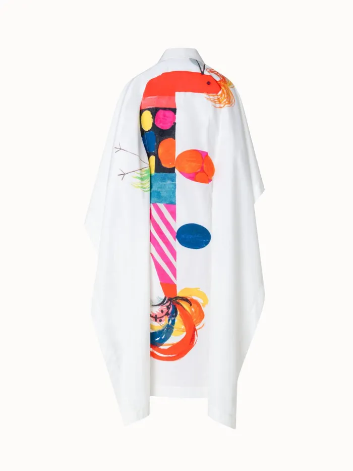 Cotton Caftan Dress With Rooster Print Ecrumulticolor Women Akris Dresses