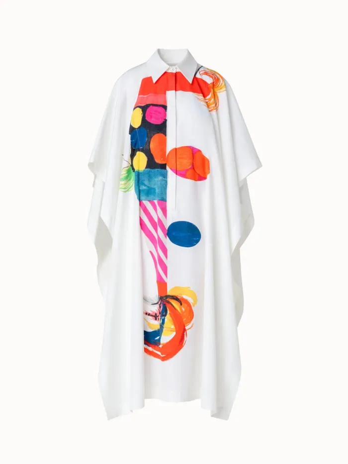 Cotton Caftan Dress With Rooster Print Ecrumulticolor Women Akris Dresses