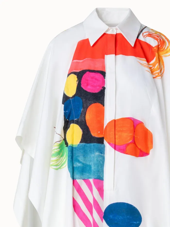 Cotton Caftan Dress With Rooster Print Ecrumulticolor Women Akris Dresses