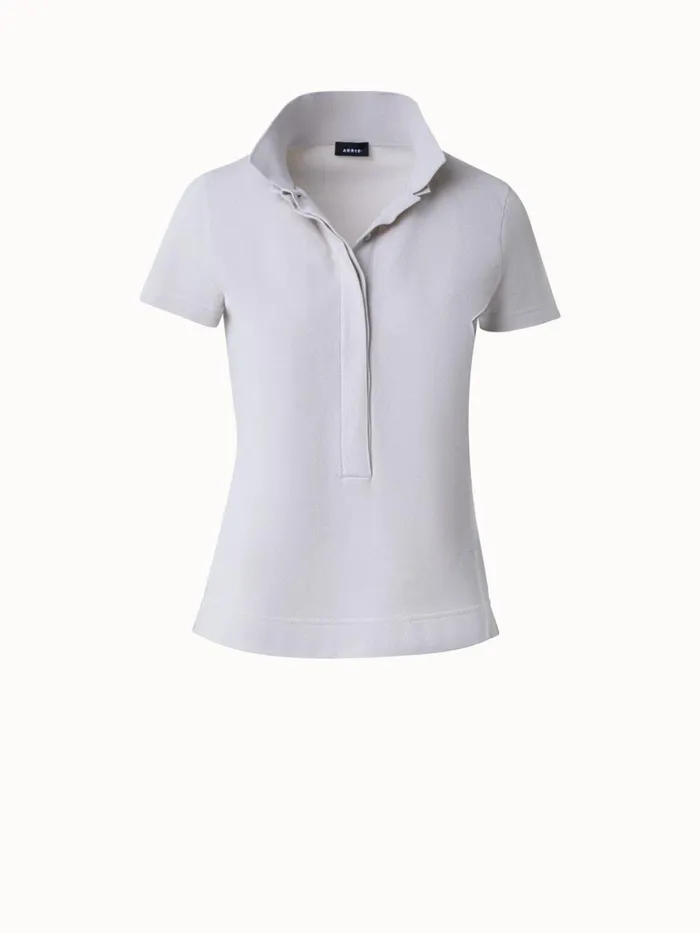 Cotton Piqu Polo Shirt Greige Women Akris Knitwear