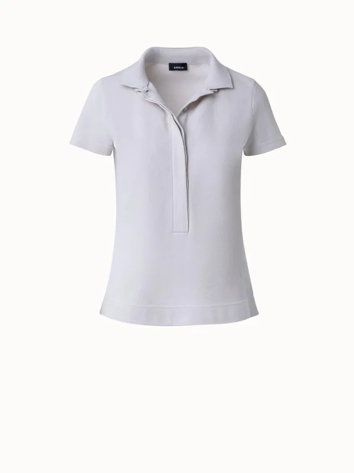Cotton Piqu Polo Shirt Greige Women Akris Knitwear