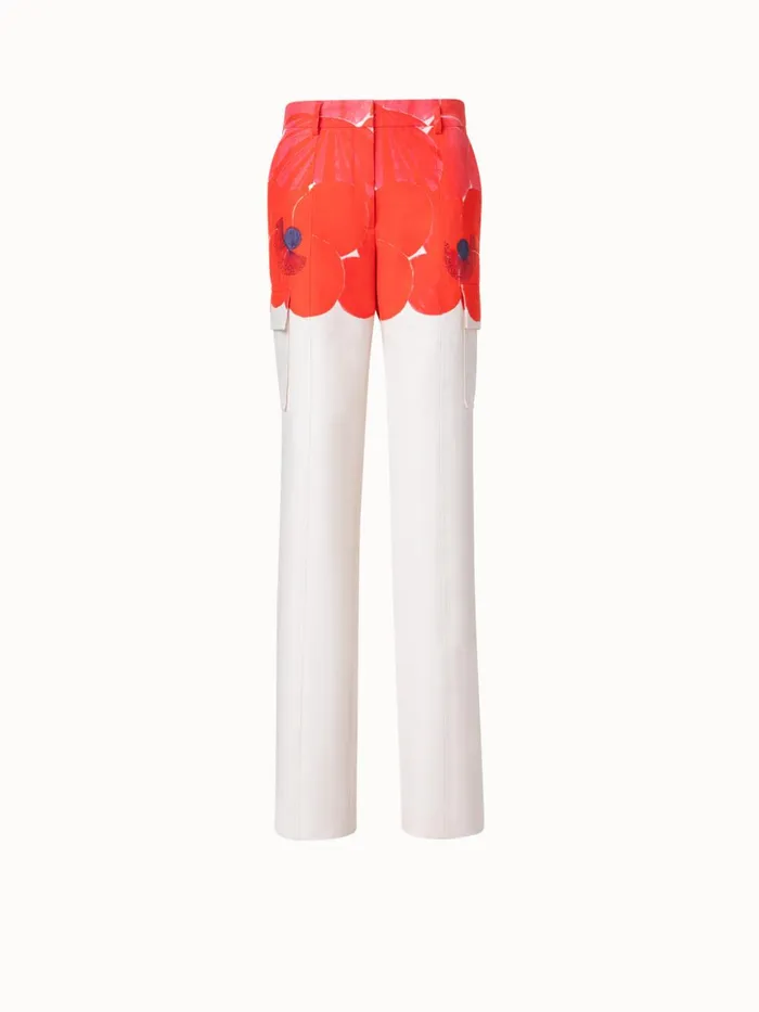 Cotton Silk DoubleFace Cargo Pant With Poppy Print Greigepoppy Women Akris Pants