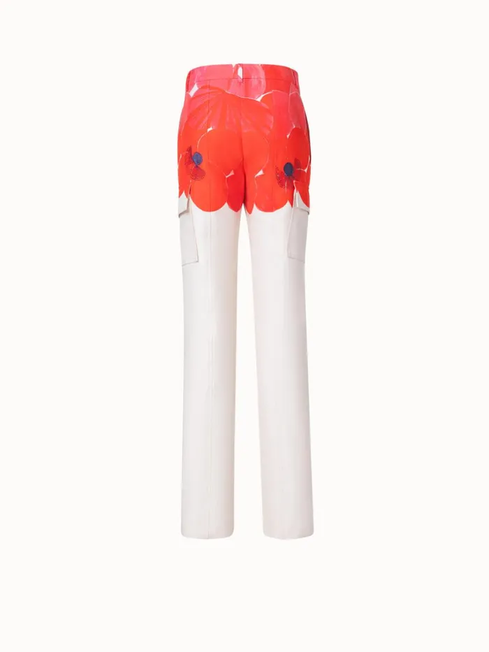 Cotton Silk DoubleFace Cargo Pant With Poppy Print Greigepoppy Women Akris Pants