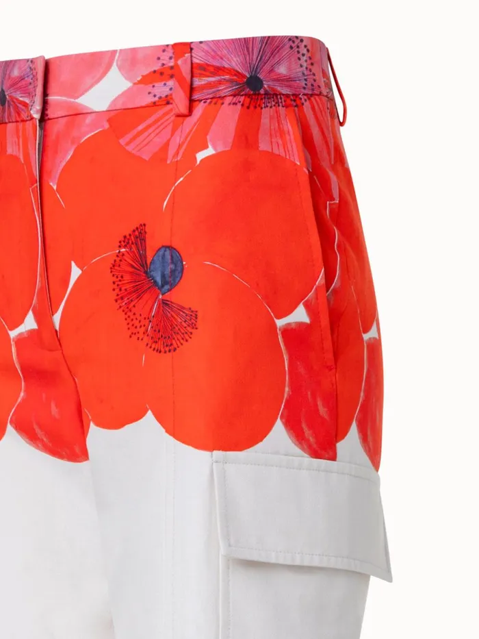 Cotton Silk DoubleFace Cargo Pant With Poppy Print Greigepoppy Women Akris Pants