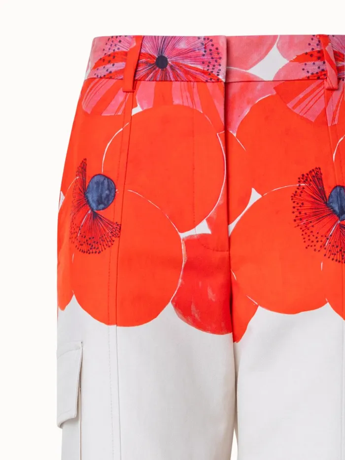 Cotton Silk DoubleFace Cargo Pant With Poppy Print Greigepoppy Women Akris Pants