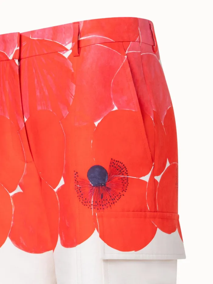 Cotton Silk DoubleFace Cargo Pant With Poppy Print Greigepoppy Women Akris Pants