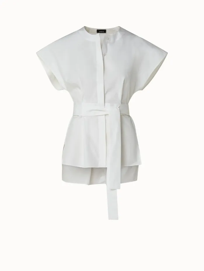 Cotton Silk Poplin Cap Sleeve Blouse Ecru Women Akris Blouses
