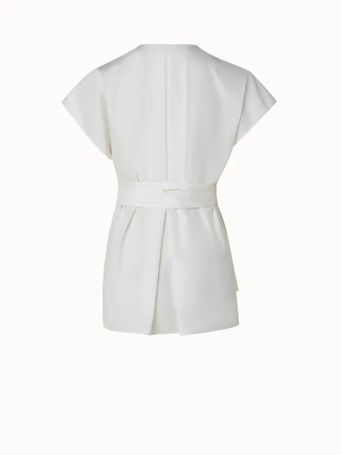 Cotton Silk Poplin Cap Sleeve Blouse Ecru Women Akris Blouses