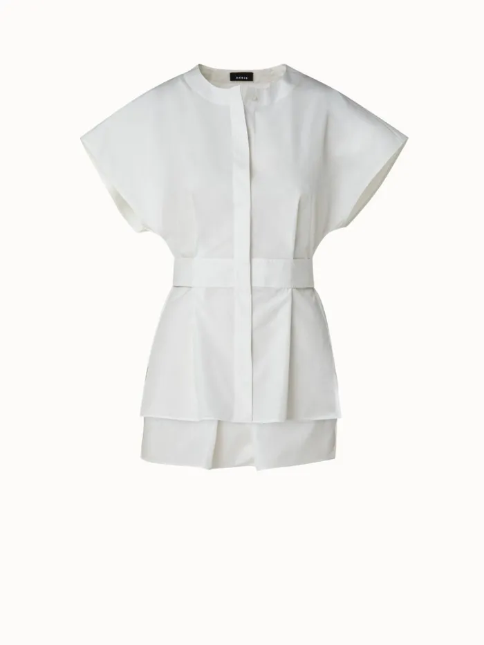 Cotton Silk Poplin Cap Sleeve Blouse Ecru Women Akris Blouses
